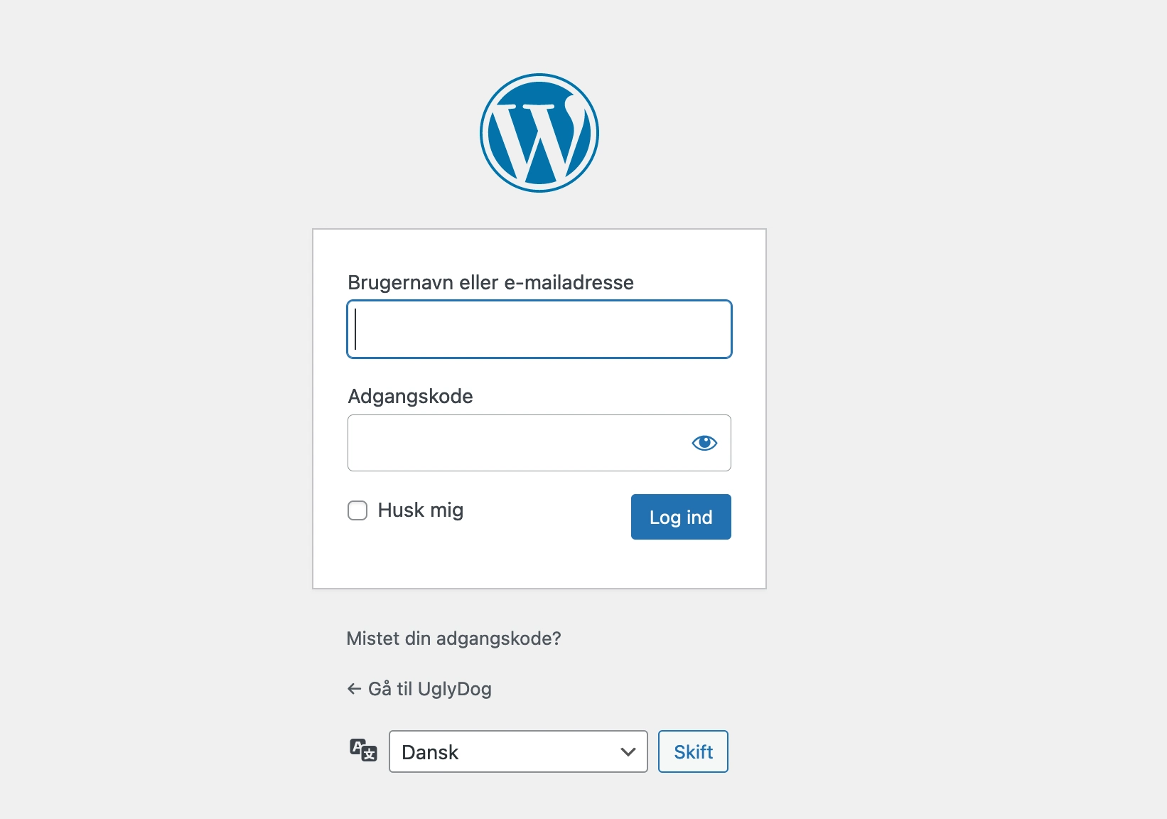 login screen